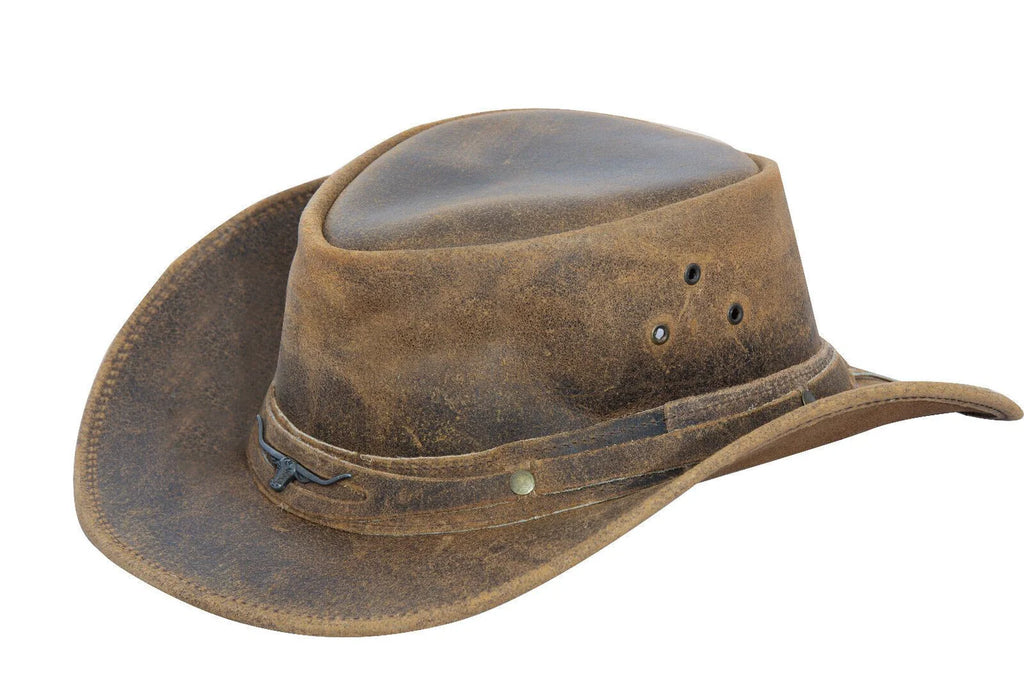 Antique Tan Buff Western/Bush Style Leather Hat