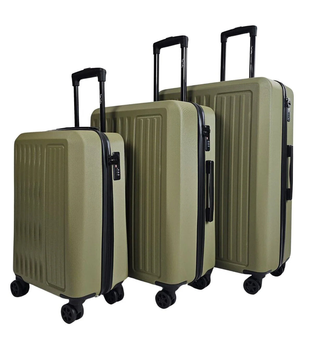 Cullman Set of 3 Khaki Green Hard Shell White Suitcases