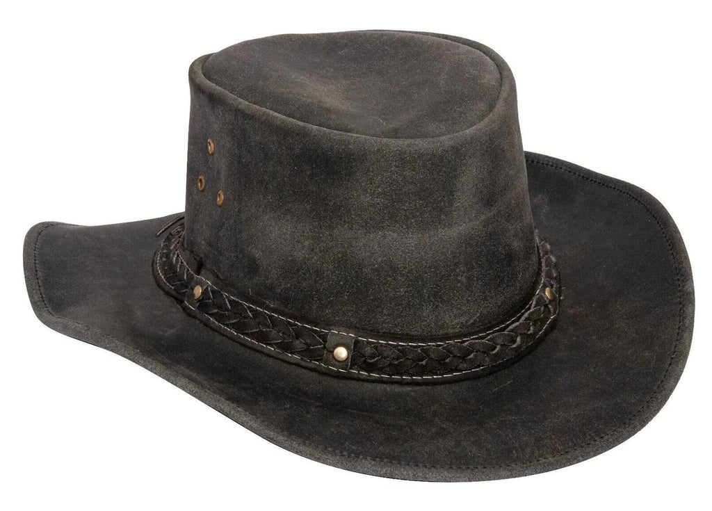 Antique Black Buff Western/Bush Style Leather Hat