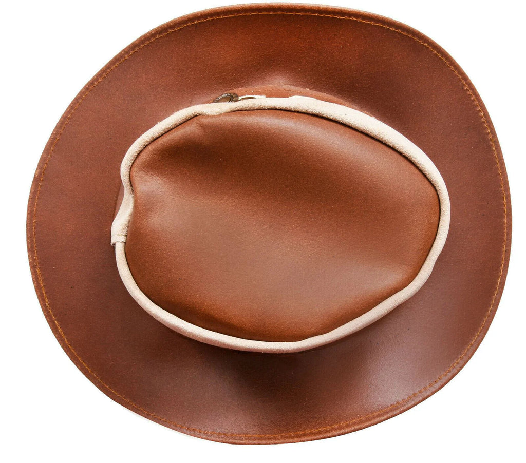 Tan with Beige Western/Bush Style Leather & Suede Hat