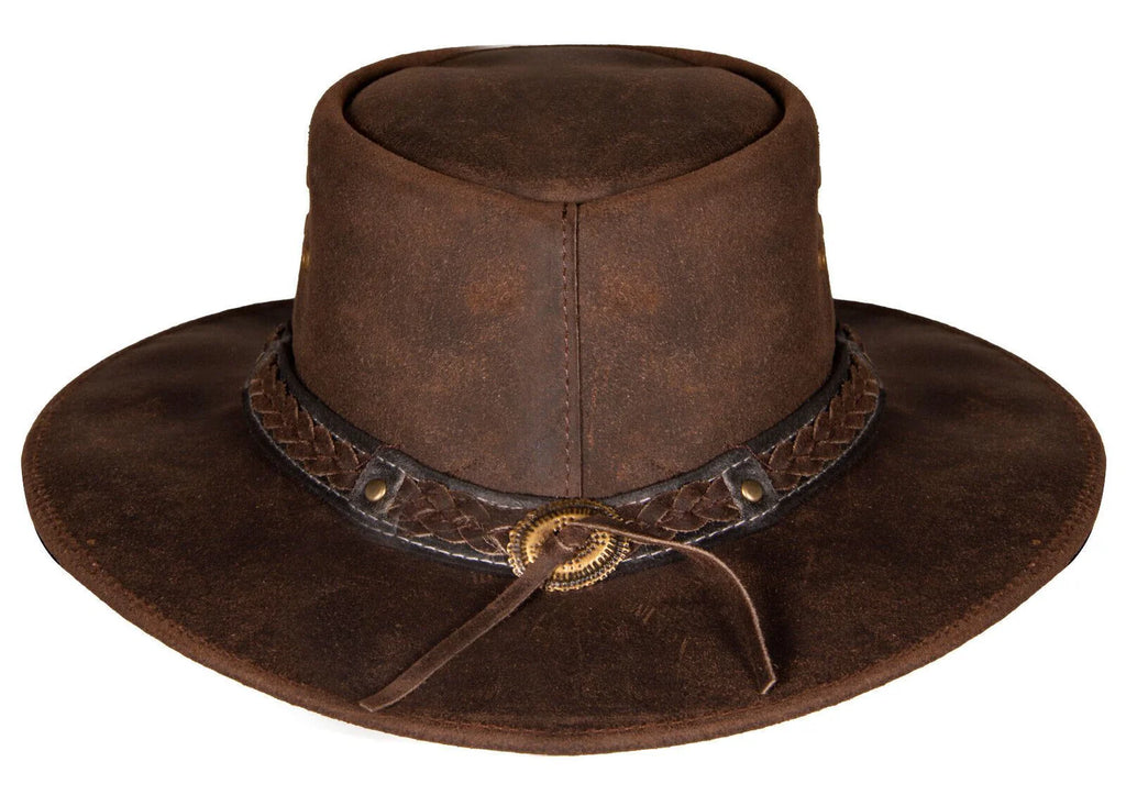 Antique Brown Buff Western/Bush Style Leather Hat