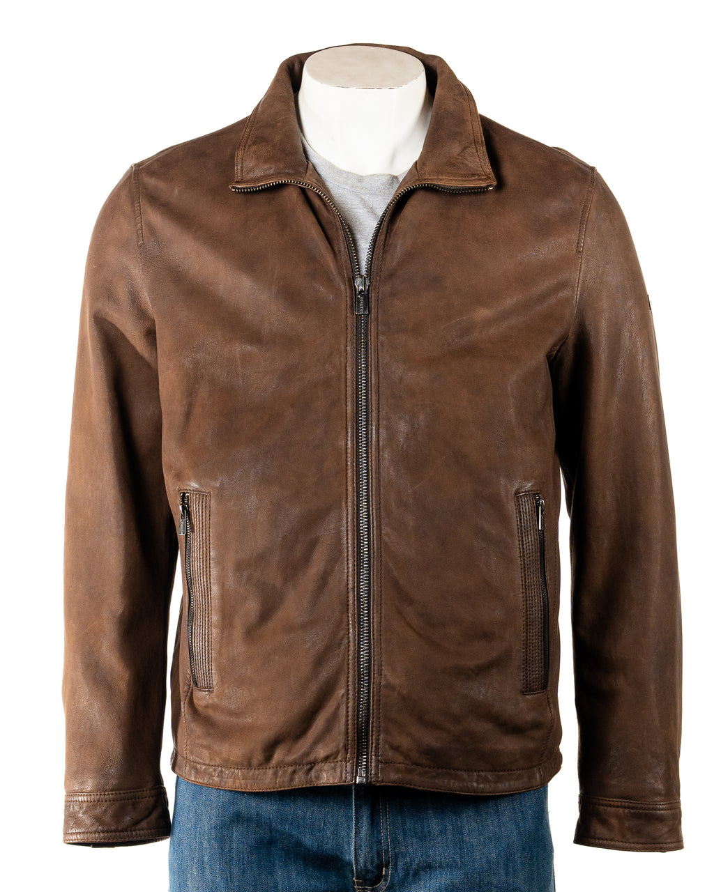 Men's Brown Buff Classic Leather Jacket: Fredi