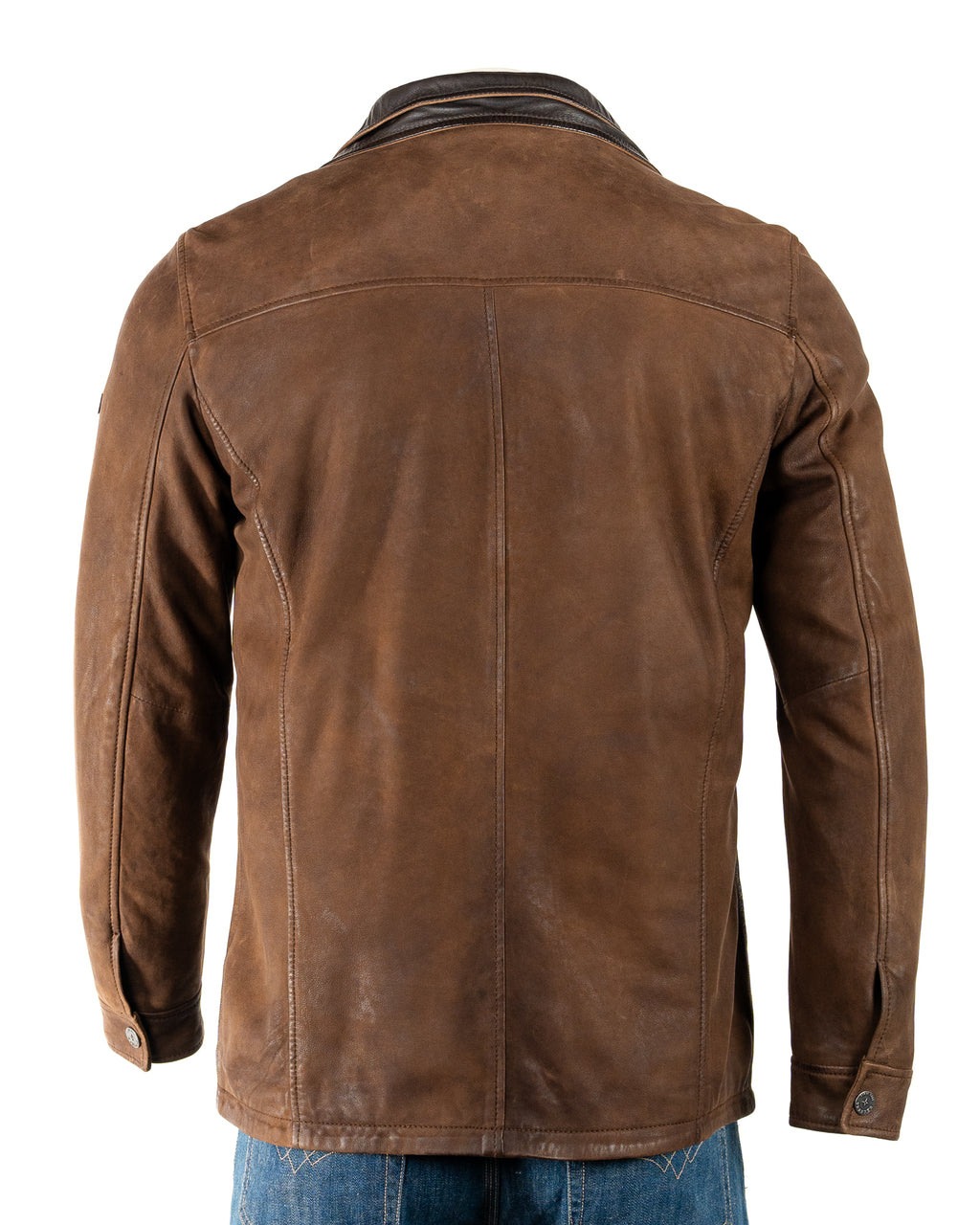 Men's Brown Buff Double contrast Collar Leather Coat: Berto