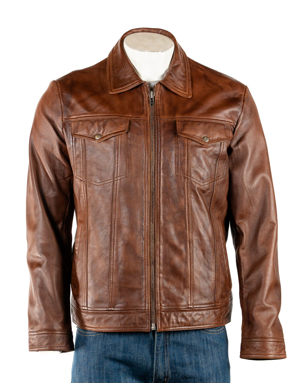 Men's Slim Fit Smart Chestnut Leather Jacket: Brooklyn