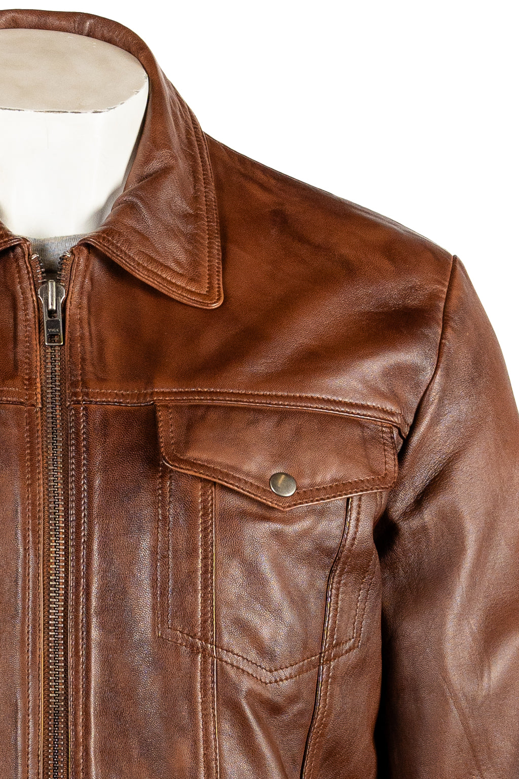 Men's Slim Fit Smart Chestnut Leather Jacket: Brooklyn