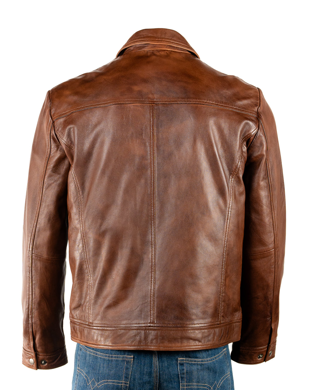 Men's Slim Fit Smart Chestnut Leather Jacket: Brooklyn