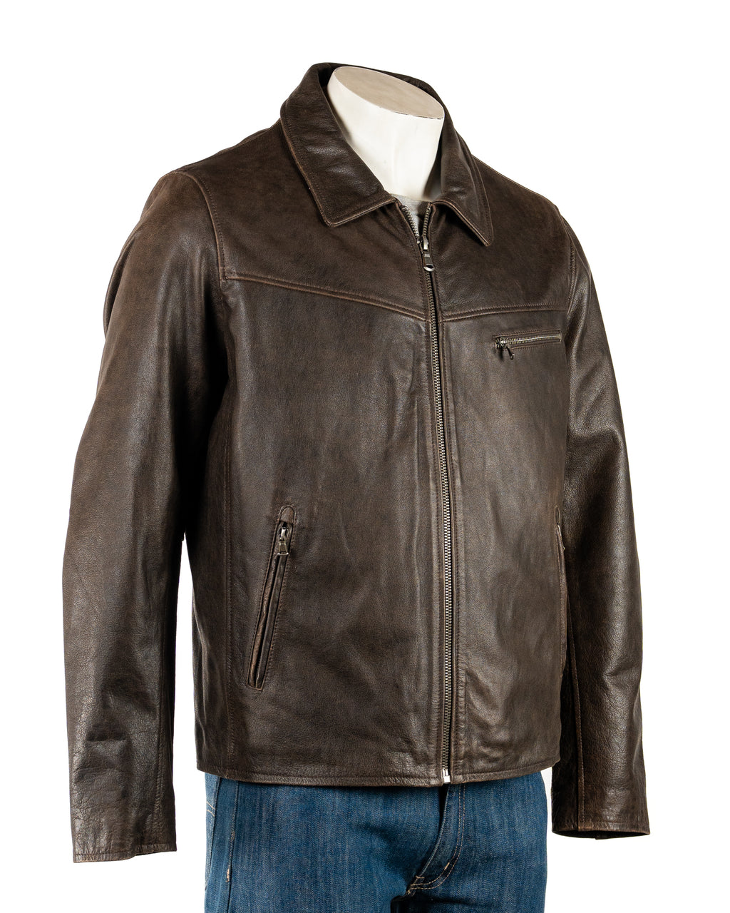 Men's Cow Hide Antique Brown Harrington Style Jacket: Philip