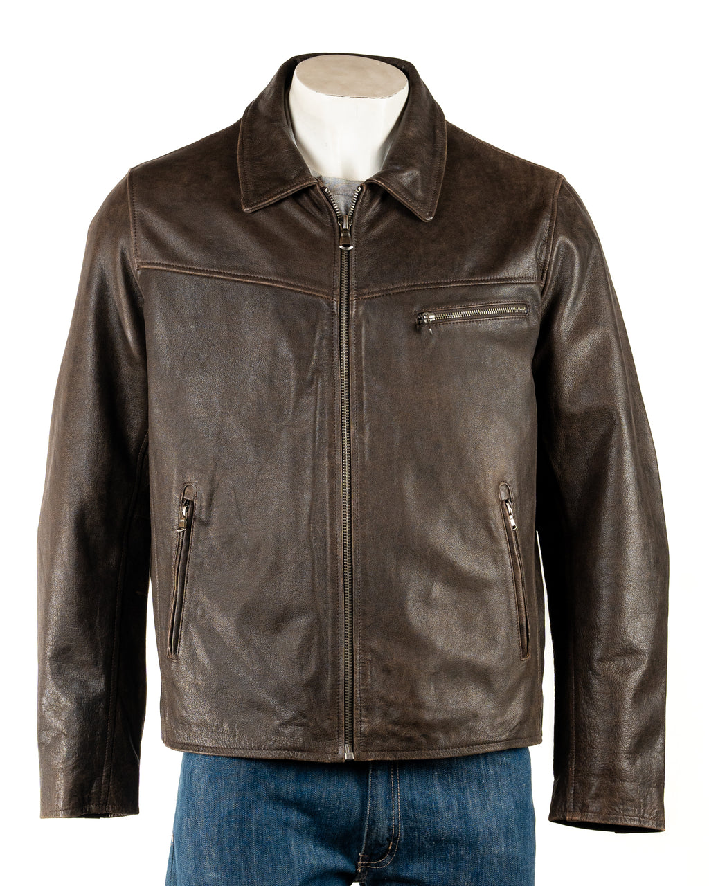 Men's Cow Hide Antique Brown Harrington Style Jacket: Philip