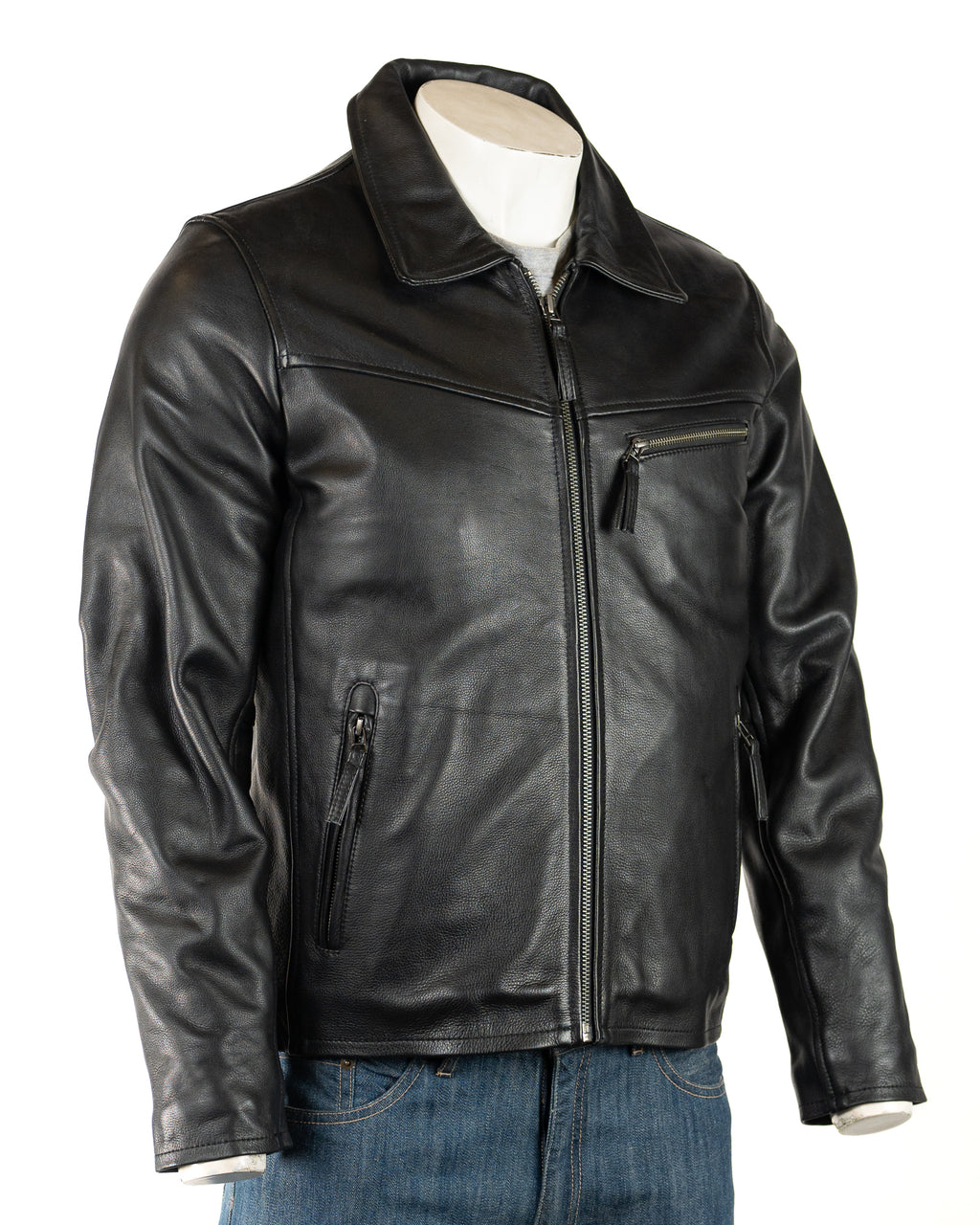 Men's Cow Hide Black Harrington Style Jacket: Philip