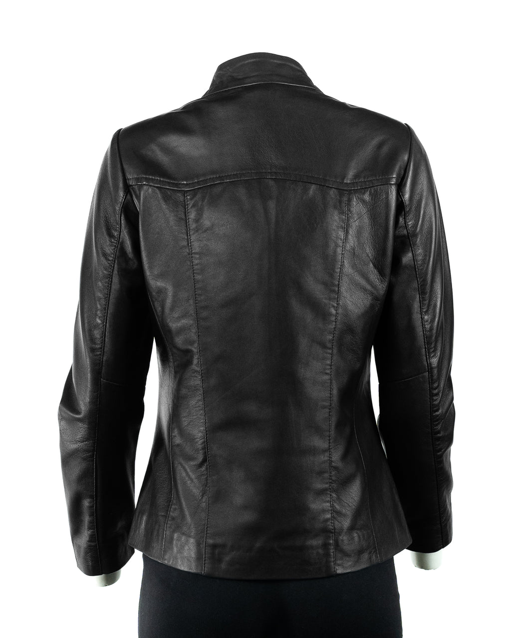 Ladies Simple V-Neck Black Leather Jacket: Beatrice