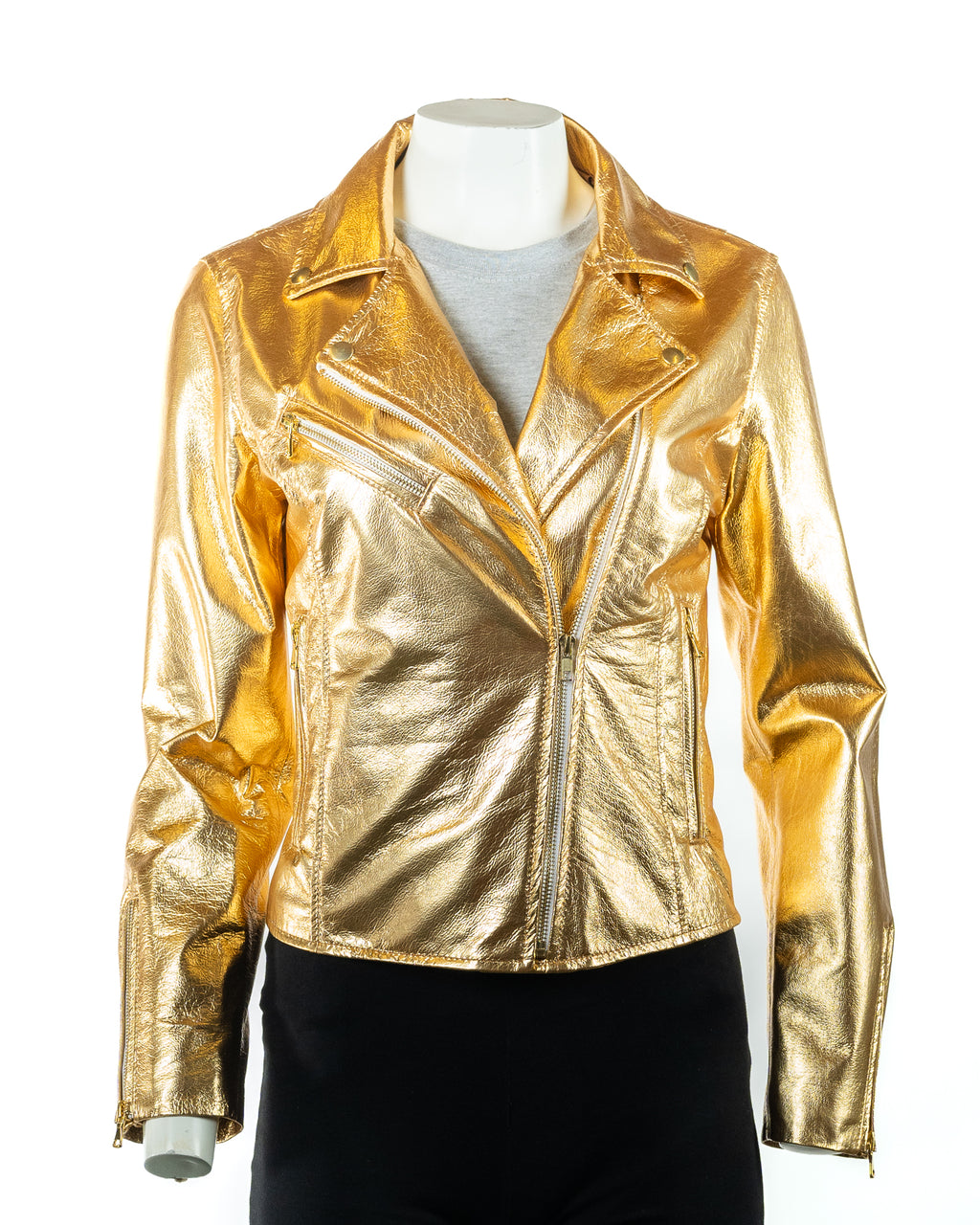 Ladies Gold Leather Biker Jacket - Caroline