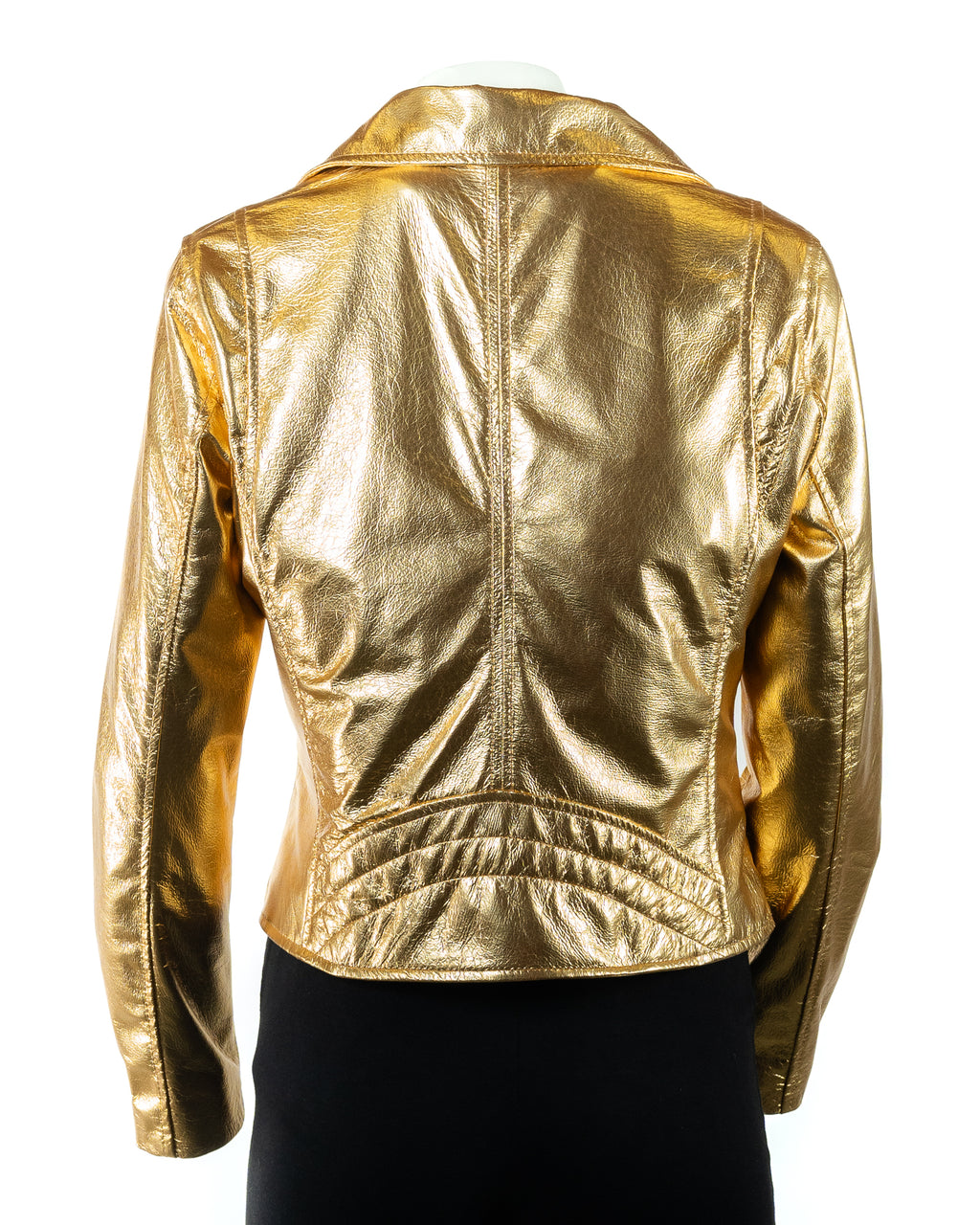 Ladies Gold Leather Biker Jacket - Caroline