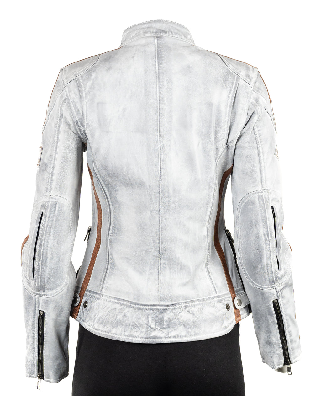 Women's Antique White Vintage Style Racing Biker Style Leather Jacket: Paoline