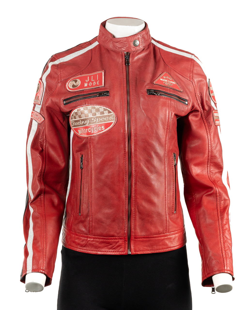 Women's Red Vintage Style Racing Biker Style Leather Jacket: Paoline