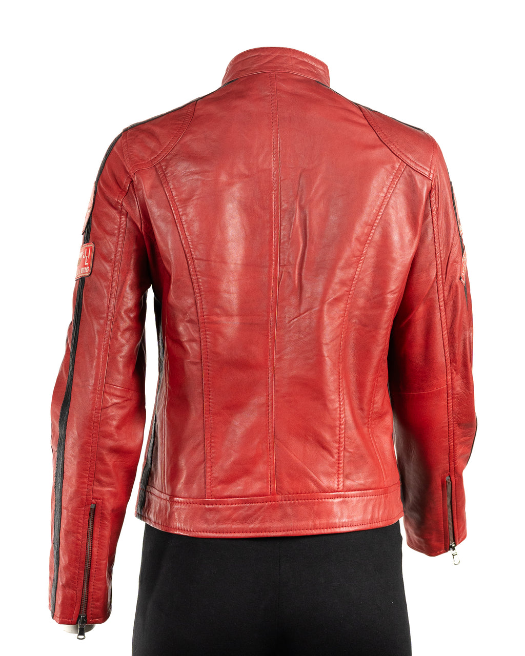 Women's Red Vintage Style Racing Biker Style Leather Jacket: Paoline