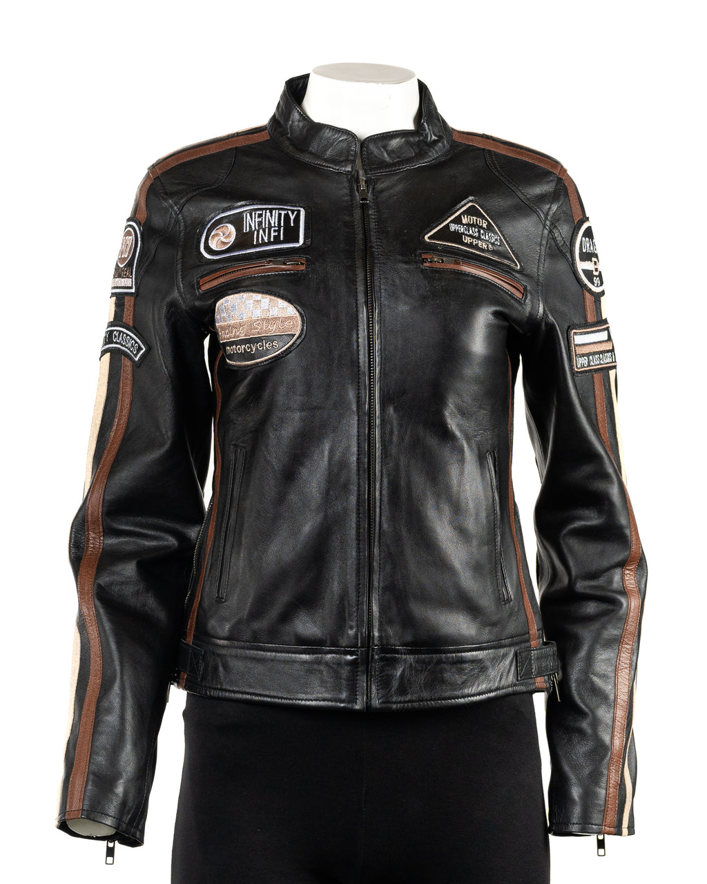 Women's Black Vintage Style Racing Biker Style Leather Jacket: Paoline