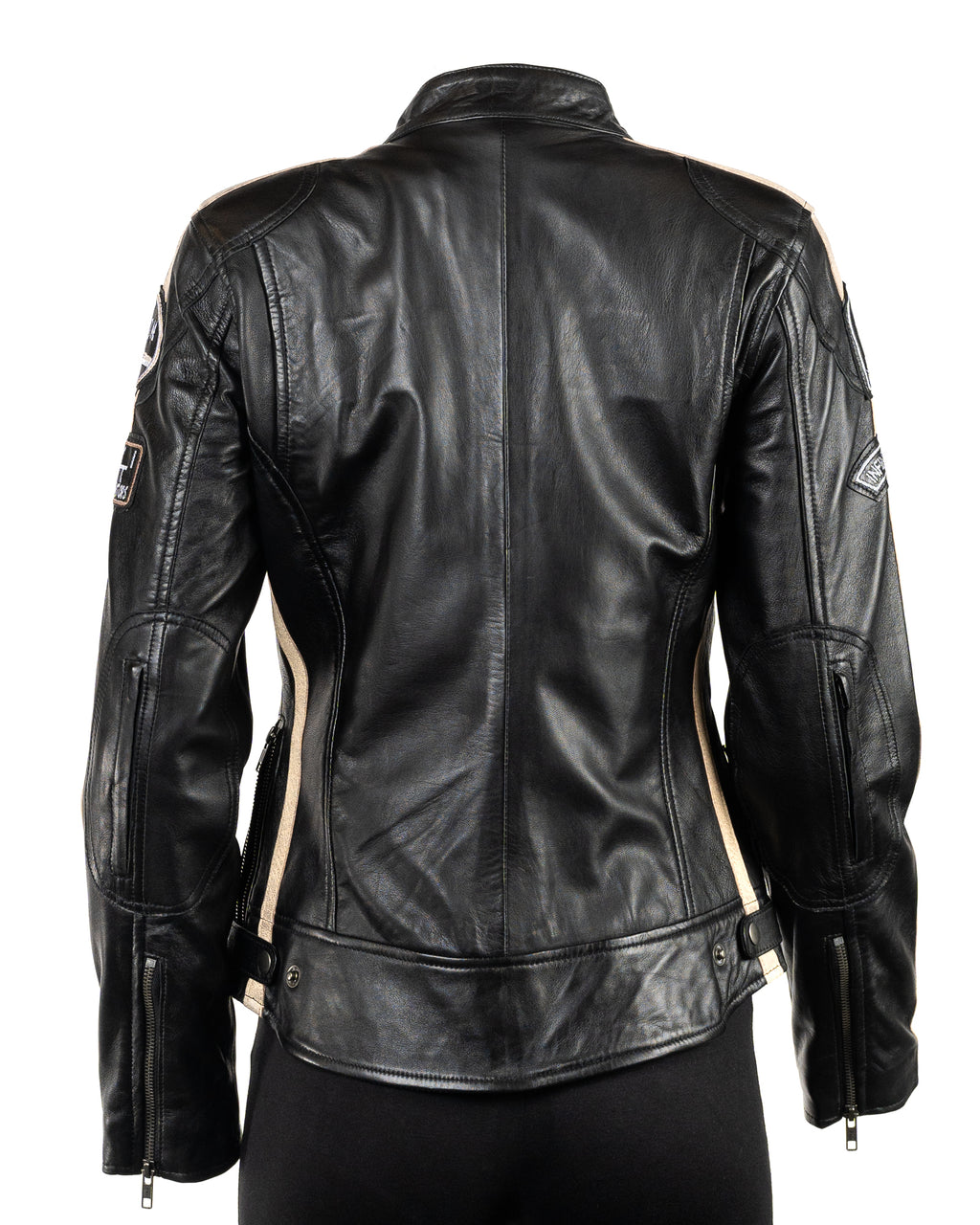 Women's Black Vintage Style Racing Biker Style Leather Jacket: Paoline