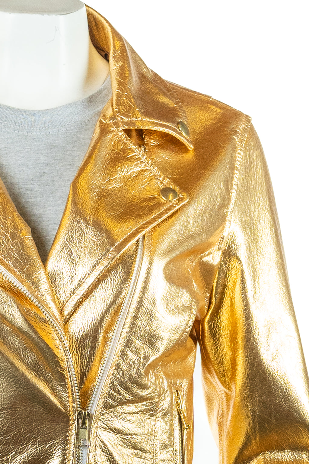 Ladies Gold Leather Biker Jacket - Caroline