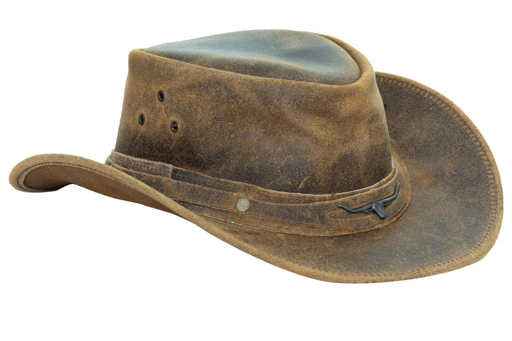 Antique Tan Buff Western/Bush Style Leather Hat