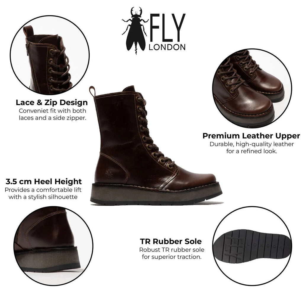 Fly London - RAMI043 Women's Brown Leather Lace Up Ankle Boots