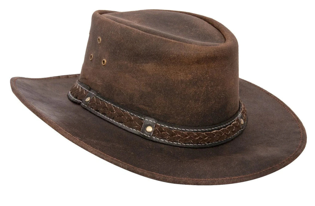 Antique Brown Buff Western/Bush Style Leather Hat