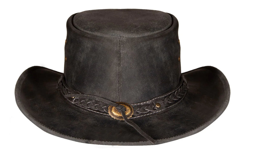 Antique Black Buff Western/Bush Style Leather Hat