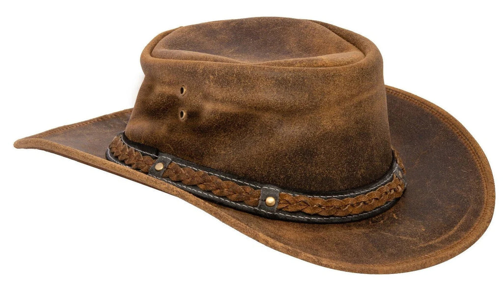 Antique Tan Buff Western/Bush Style Leather Hat