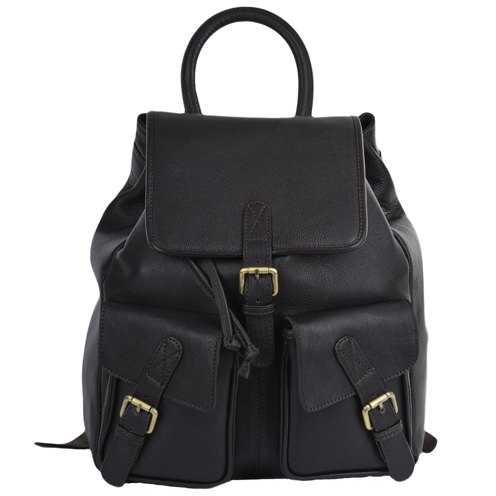 Classic Drawstring Dark Brown Leather Backpack