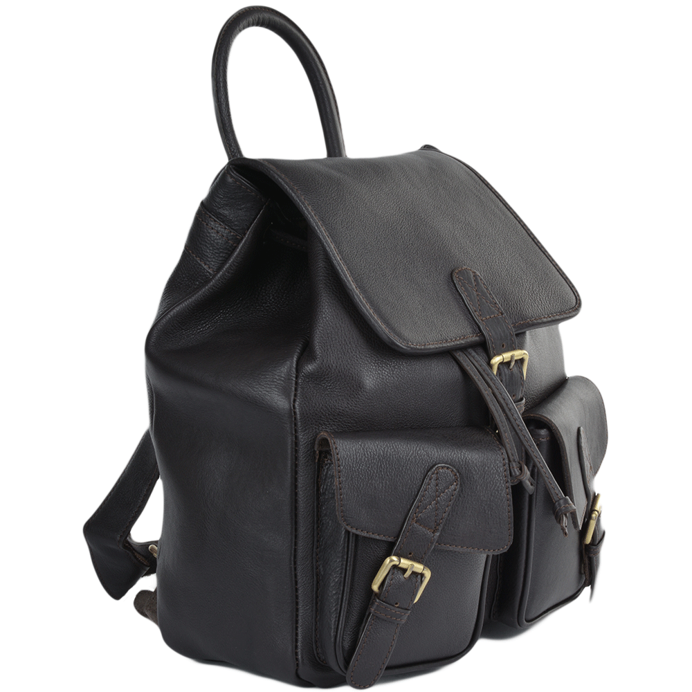 Classic Drawstring Dark Brown Leather Backpack