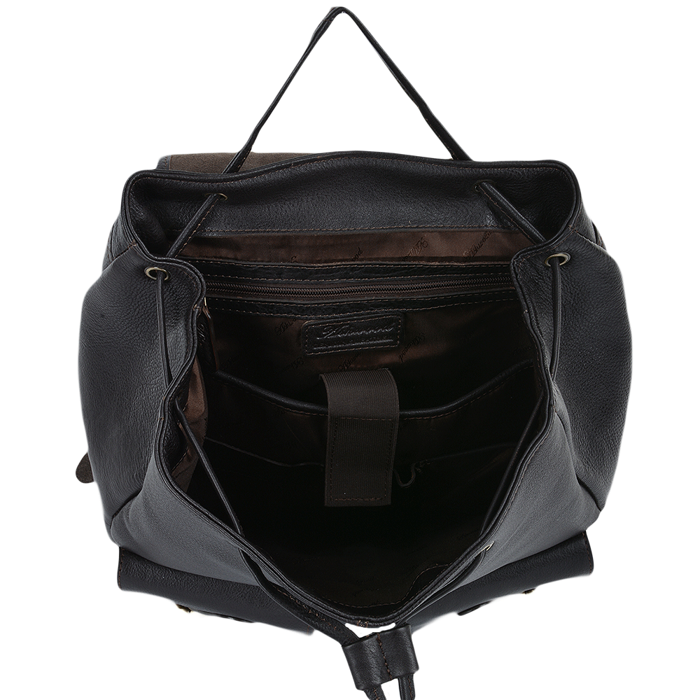 Classic Drawstring Dark Brown Leather Backpack