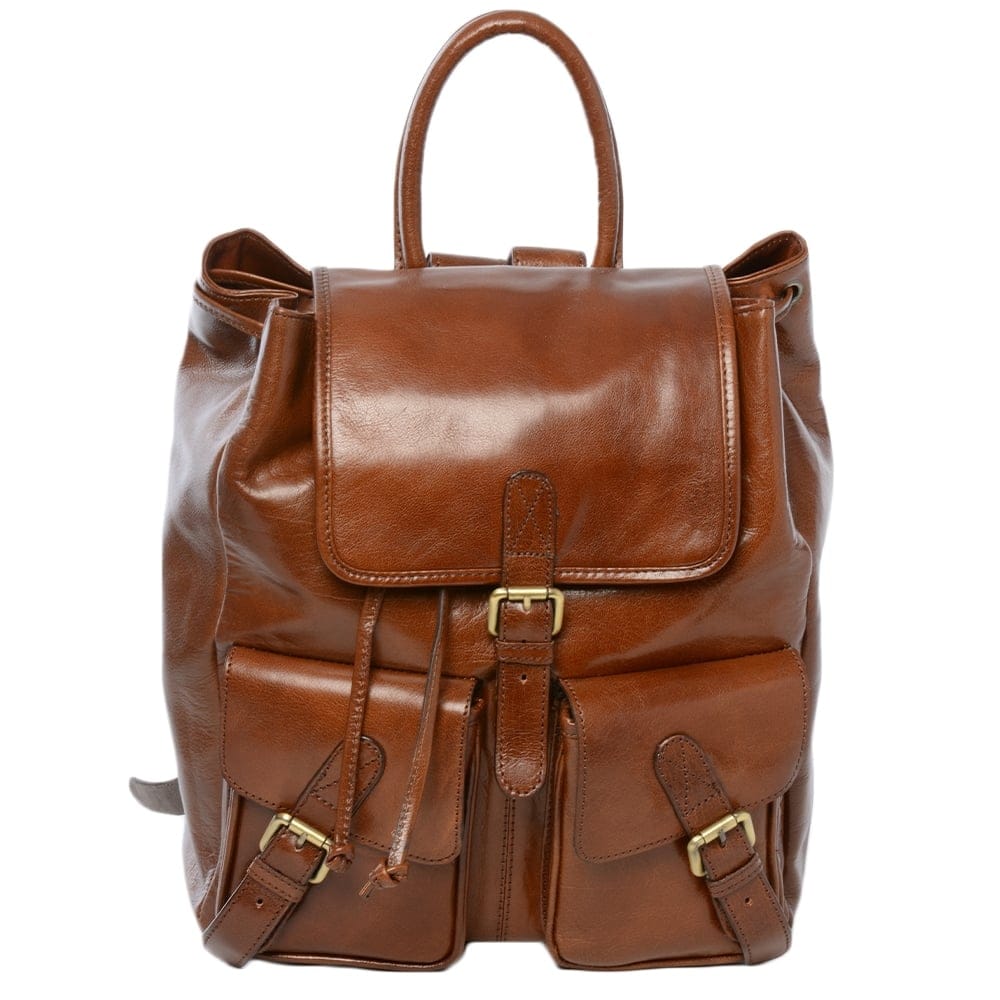 Classic Drawstring Chestnut Leather Backpack