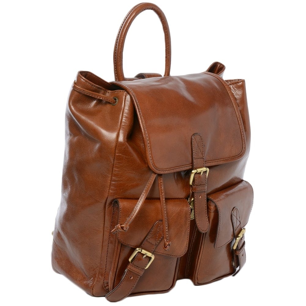 Classic Drawstring Chestnut Leather Backpack