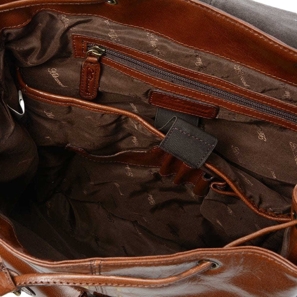 Classic Drawstring Chestnut Leather Backpack