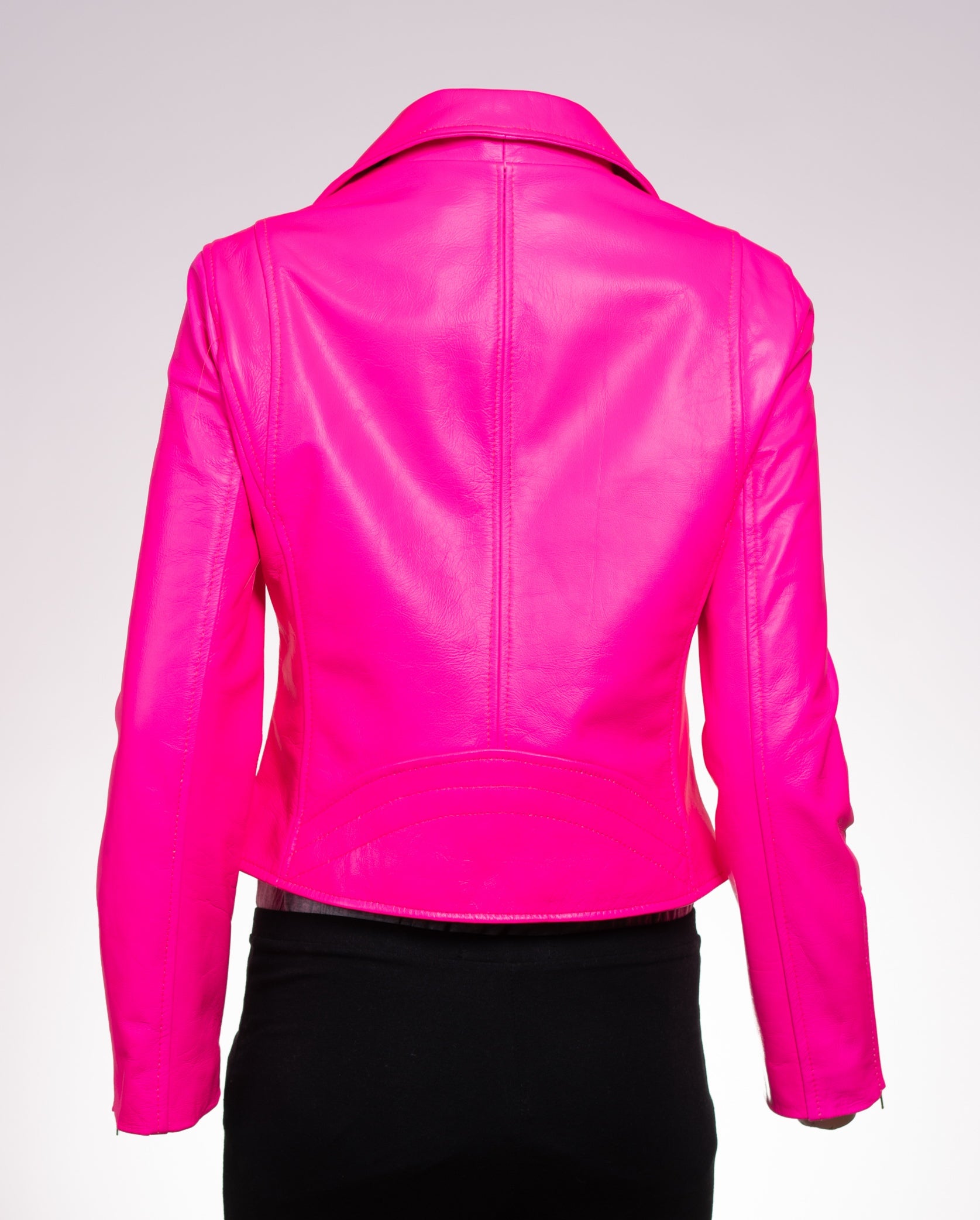 Ladies Fluorescent Pink Leather Biker Jacket - Caroline
