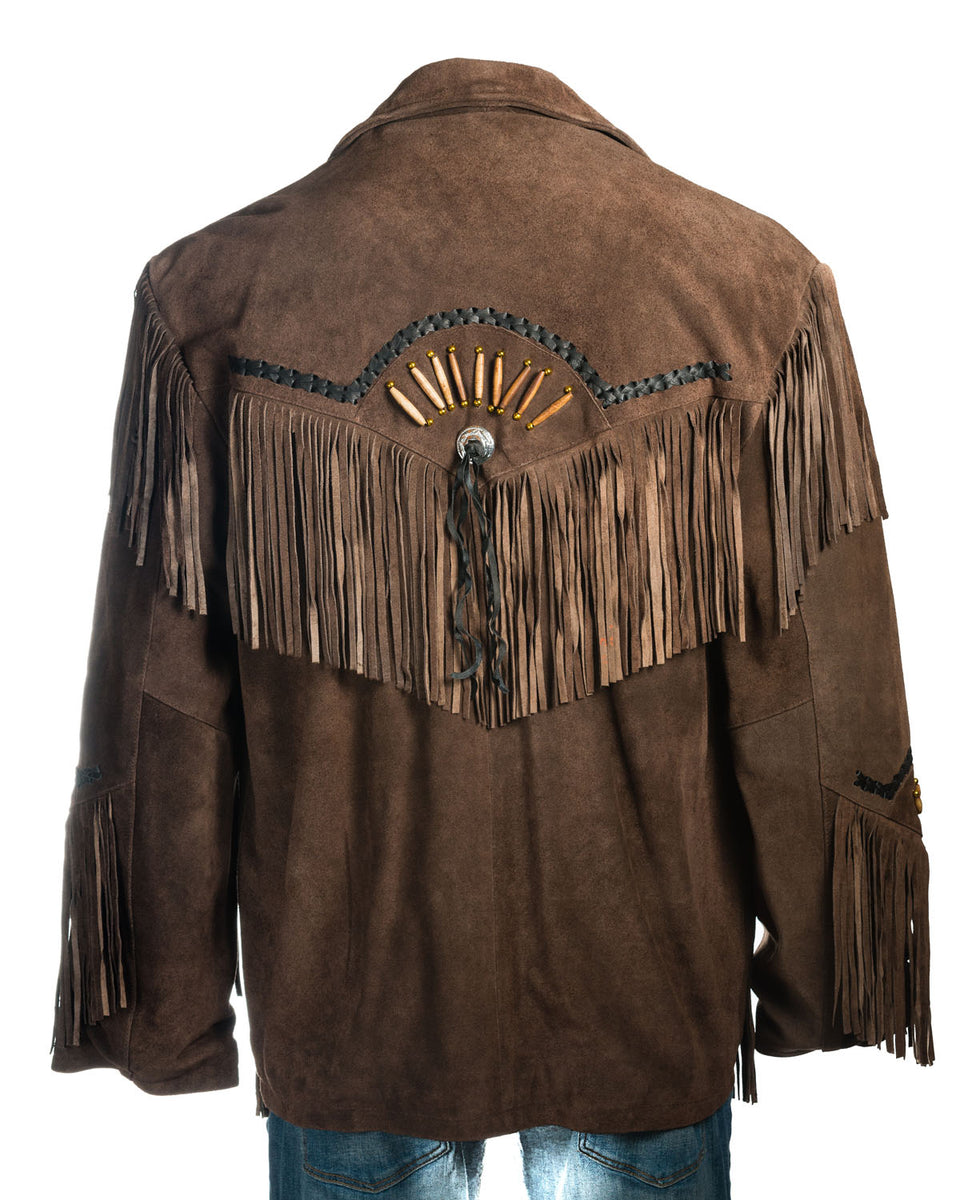 Men's Black Suede Native American Western Style Jacket with Fringe and ...