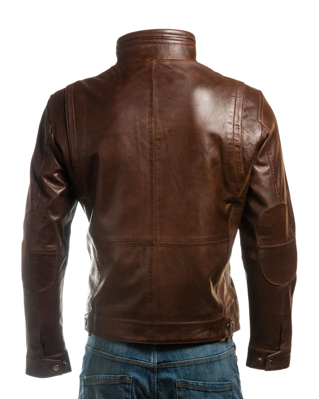 Men's Black Plus Size Funnel Neck Leather Jacket: Luigi