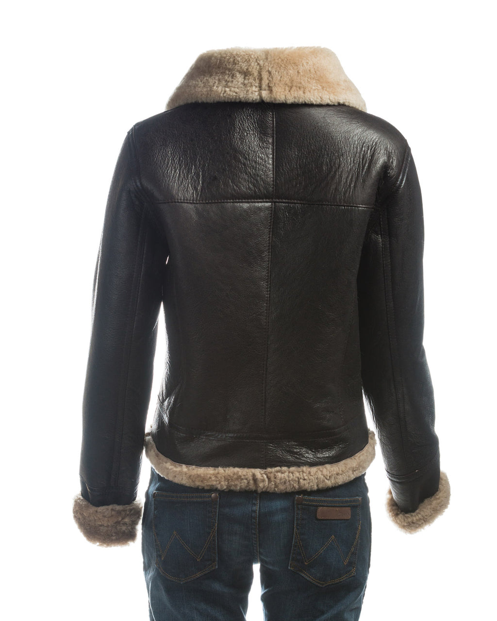 Ladies Brown and Beige Straight Zip Sheepskin Flight Jacket - Cornelia